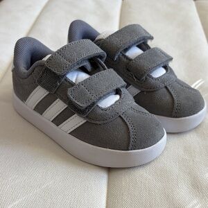 adidas Kids Gray and White Velcro Sneakers